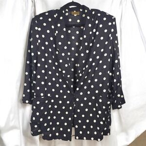 Vintage 80s Adrian Jordan Blazer Jacket Women's Large? Black White Polka‎ Dot